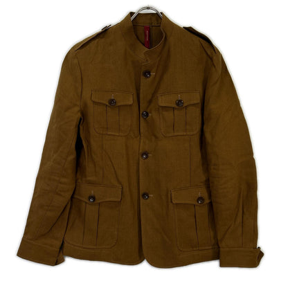 ELNEST Gibson Linen Stand Collar Safari Jacket Brown Size 50