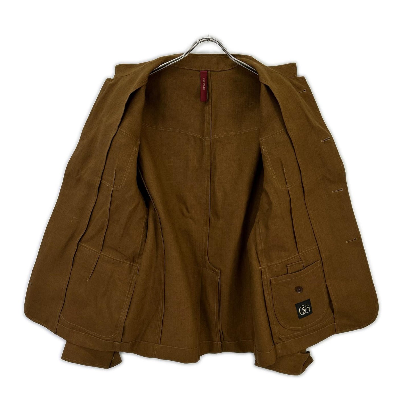 ELNEST Gibson Linen Stand Collar Safari Jacket Brown Size 50