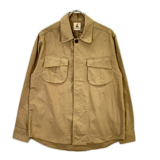 Guy Rover Beige Cotton Round Collar Military Jacket Size M