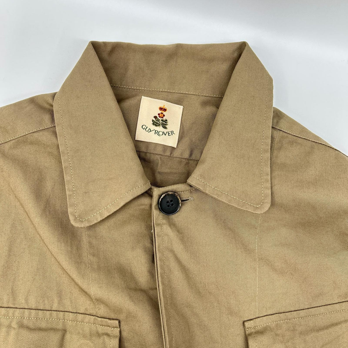Guy Rover Beige Cotton Round Collar Military Jacket Size M