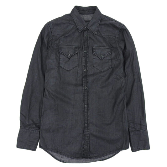 DSQUARED2 Black Cotton Coated Denim Shirt Jacket Size 42