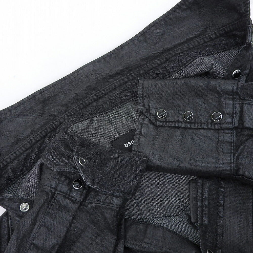 DSQUARED2 Black Cotton Coated Denim Shirt Jacket Size 42