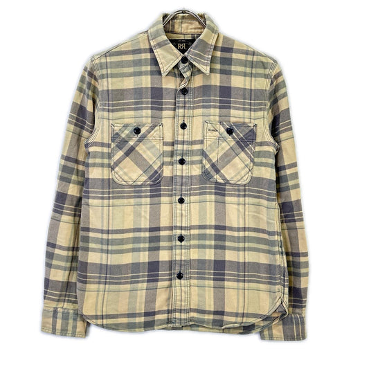 RRL Beige Cotton Plaid Flannel Shirt Size 3