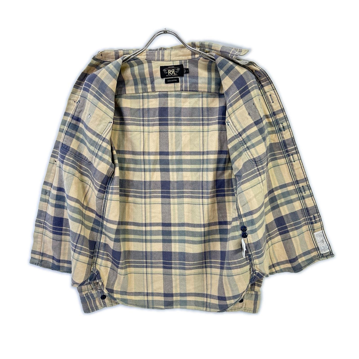 RRL Beige Cotton Plaid Flannel Shirt Size 3
