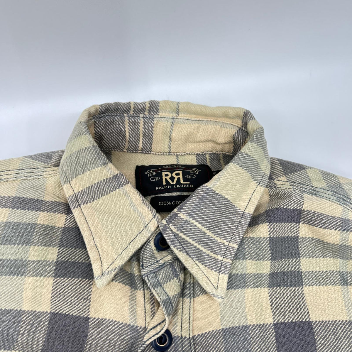 RRL Beige Cotton Plaid Flannel Shirt Size 3