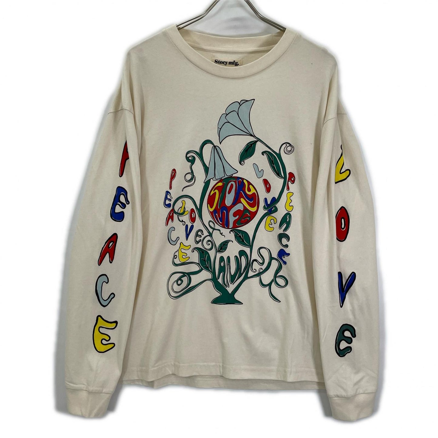 story mfg. 26SS Ivory GRATEFUL Long Sleeve T-Shirt Size L