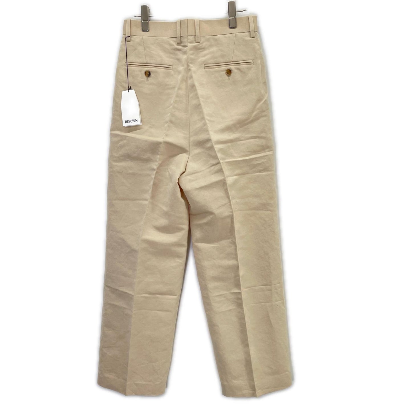 BISOWN 24SS Beige Cotton-Linen 1-Pleat Straight Pants Size 2