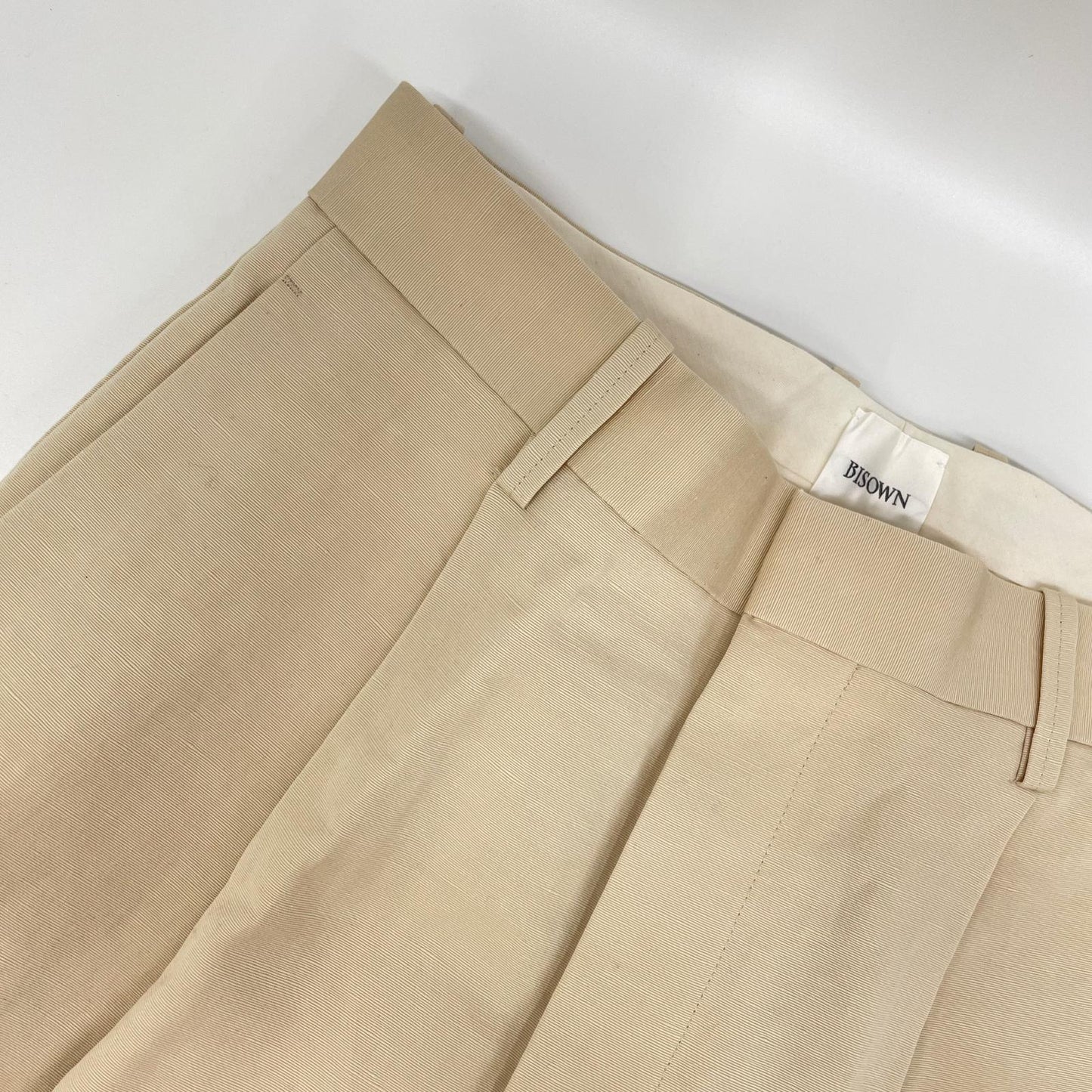 BISOWN 24SS Beige Cotton-Linen 1-Pleat Straight Pants Size 2