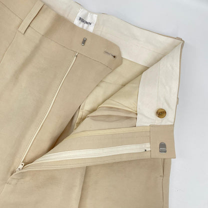 BISOWN 24SS Beige Cotton-Linen 1-Pleat Straight Pants Size 2