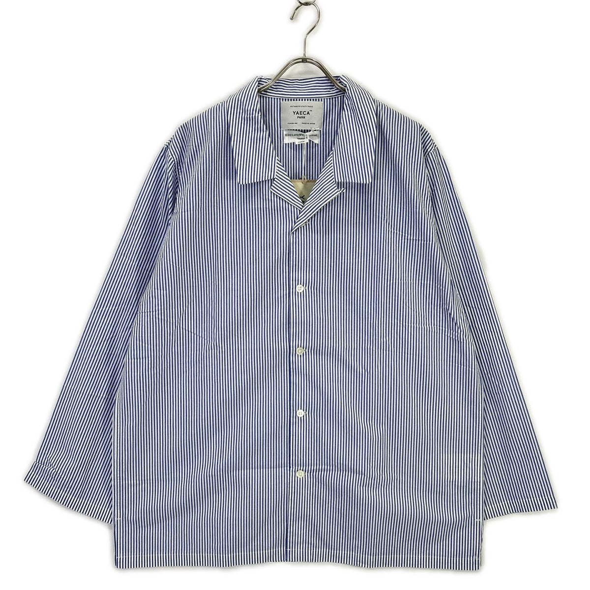 YAECA PARK Cotton Stripe Long Sleeve Shirt Blue Size L