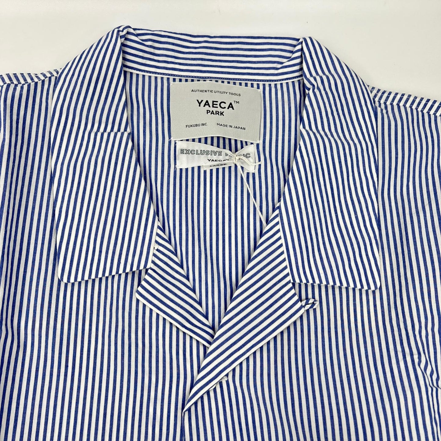YAECA PARK Cotton Stripe Long Sleeve Shirt Blue Size L
