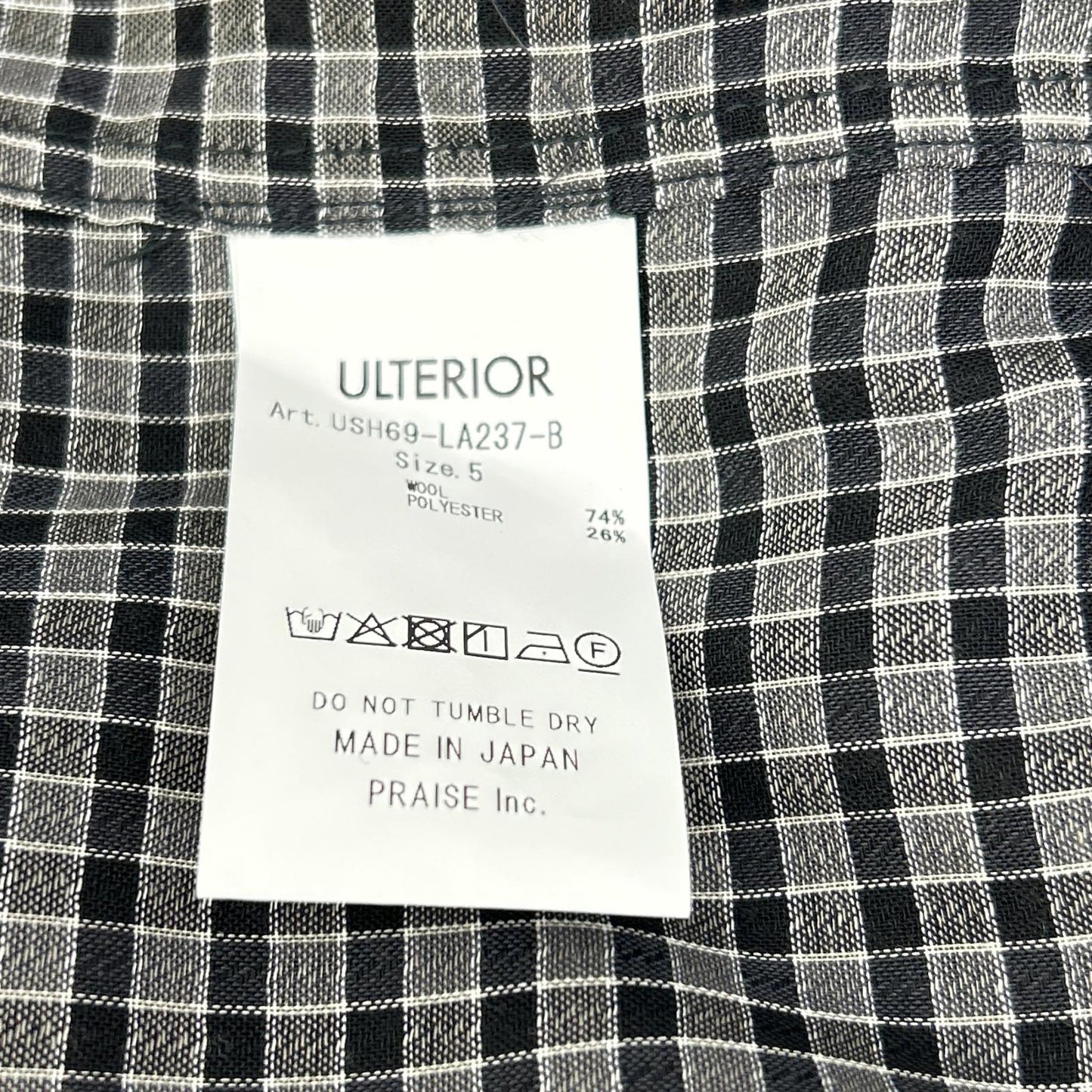 ULTERIOR Black Super Light Wool Check Shirt Size 5