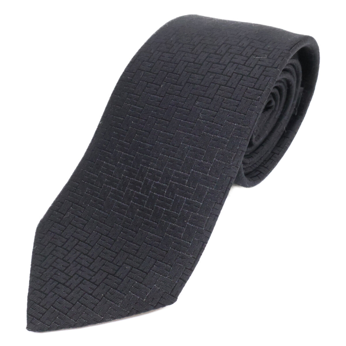 HERMES Facone H 24 H-Woven Silk Tie Black Size ONE SIZE