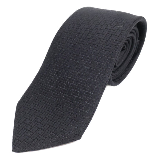 HERMES Facone H 24 H-Woven Silk Tie Black Size ONE SIZE