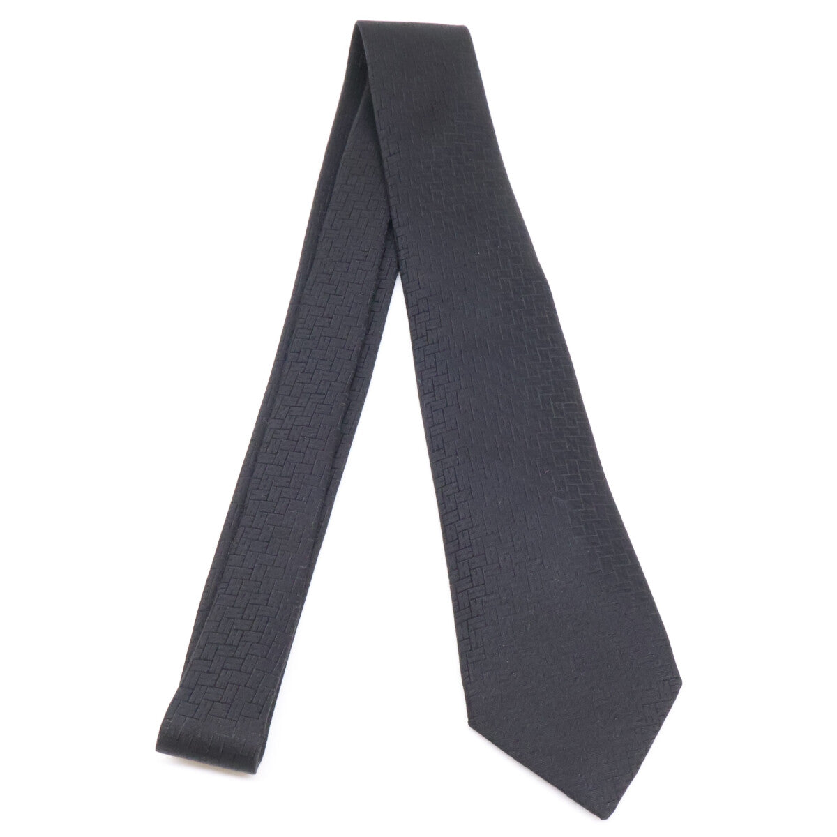 HERMES Facone H 24 H-Woven Silk Tie Black Size ONE SIZE