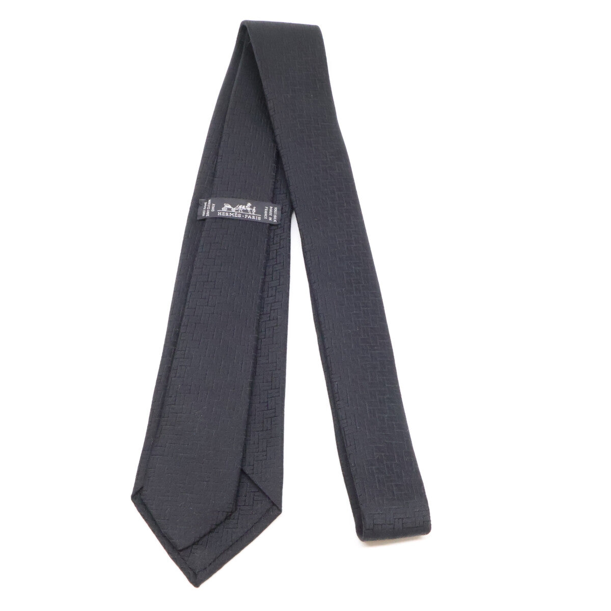 HERMES Facone H 24 H-Woven Silk Tie Black Size ONE SIZE