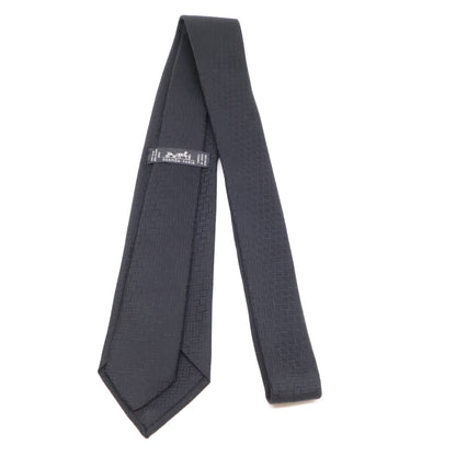 HERMES Facone H 24 H-Woven Silk Tie Black Size ONE SIZE