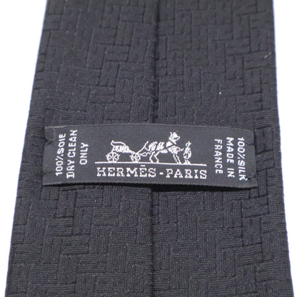 HERMES Facone H 24 H-Woven Silk Tie Black Size ONE SIZE