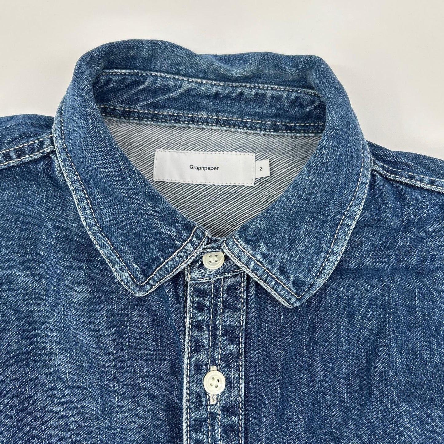 Graphpaper GM211-50078B Indigo Oversized Collar Shirt Size 2