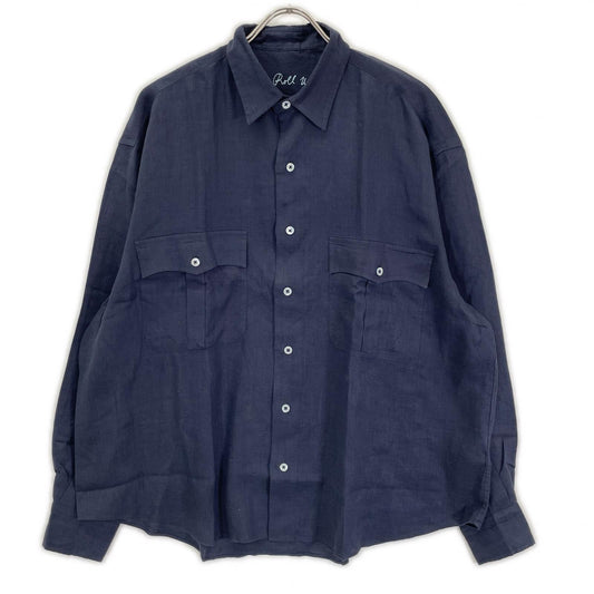 Porter Classic Navy Linen Roll Up Long Sleeve Shirt Size M