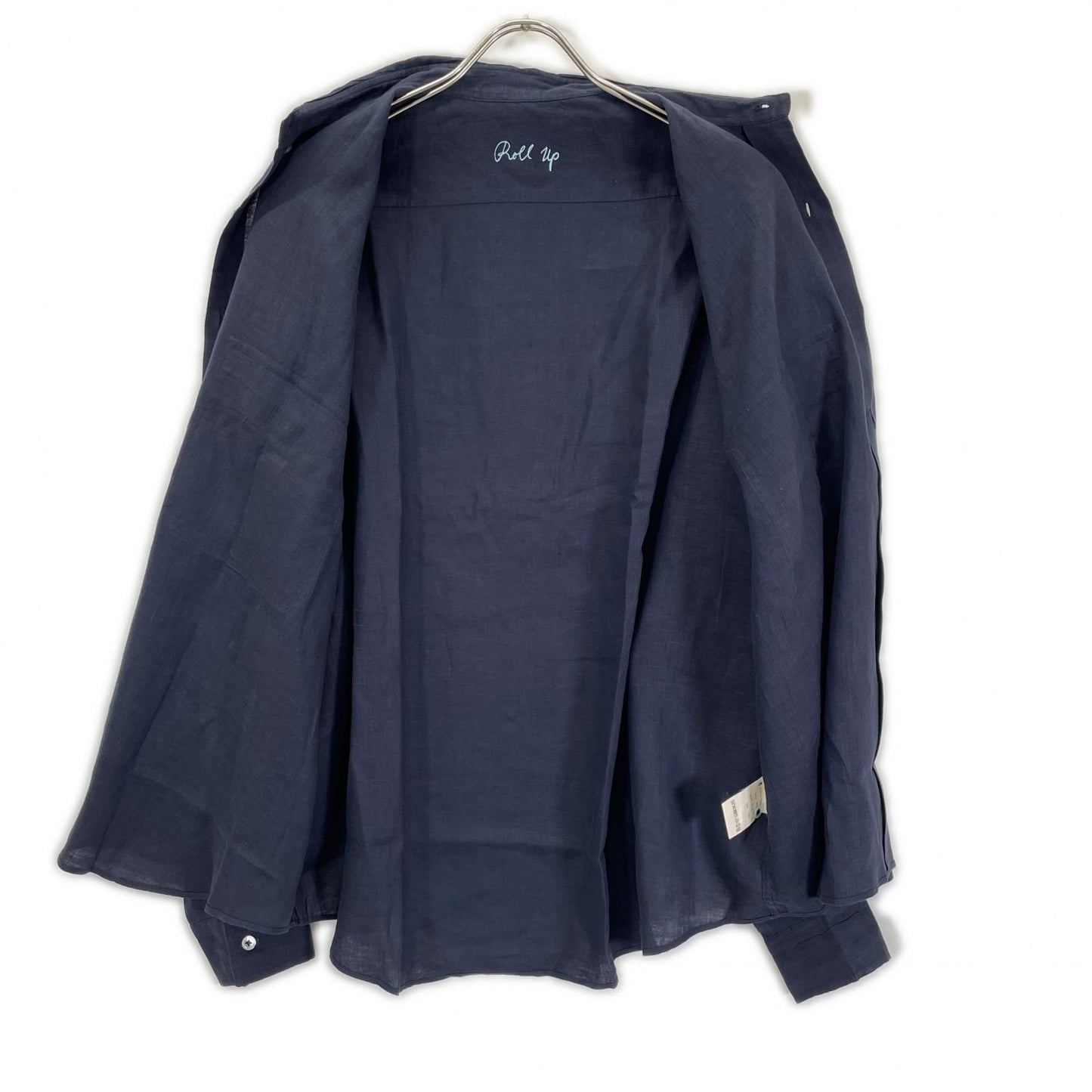 Porter Classic Navy Linen Roll Up Long Sleeve Shirt Size M