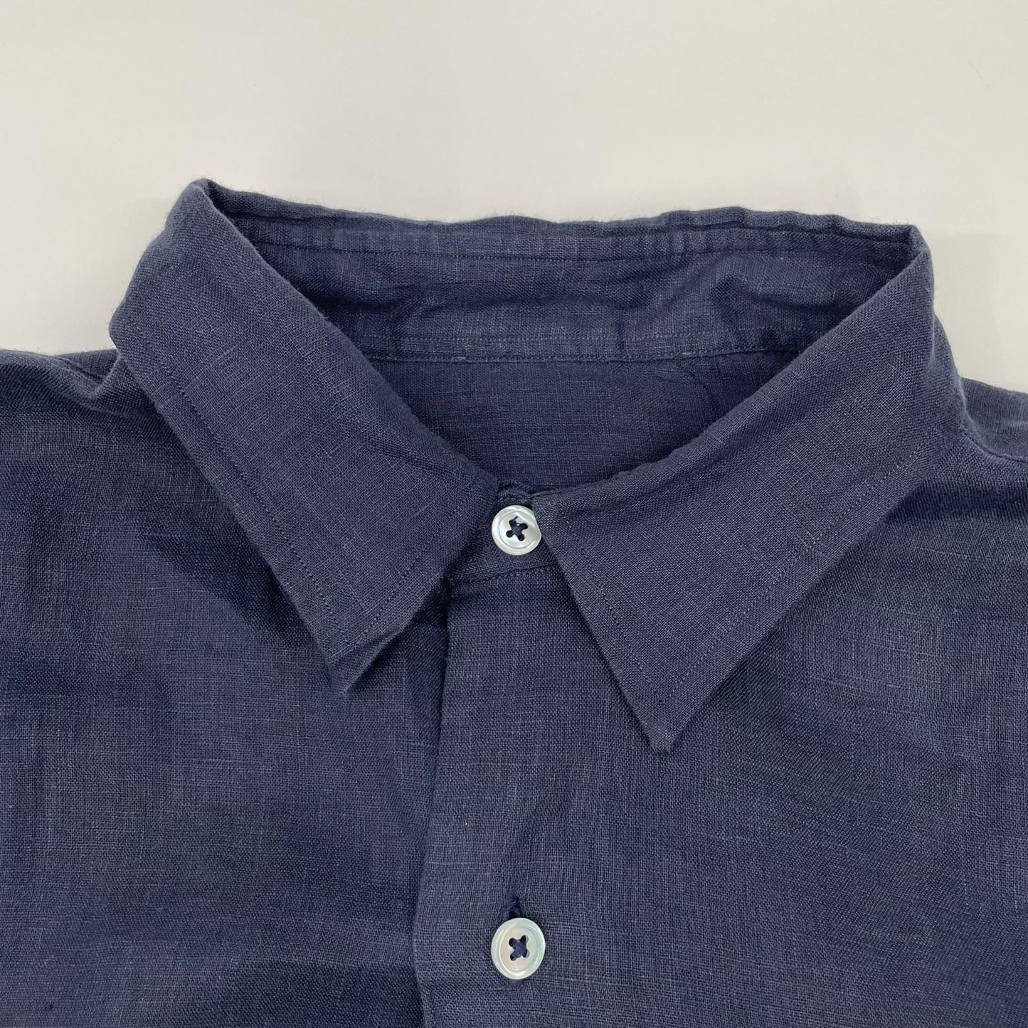 Porter Classic Navy Linen Roll Up Long Sleeve Shirt Size M