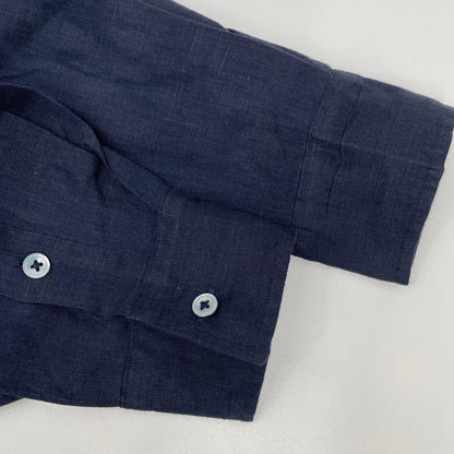 Porter Classic Navy Linen Roll Up Long Sleeve Shirt Size M