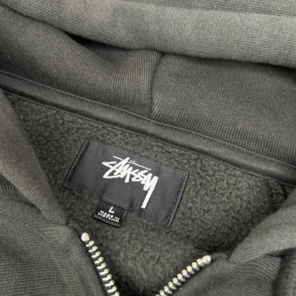 Stussy 25SS Raglan Relaxed Zip Hoodie Charcoal Cotton Jacket Size L