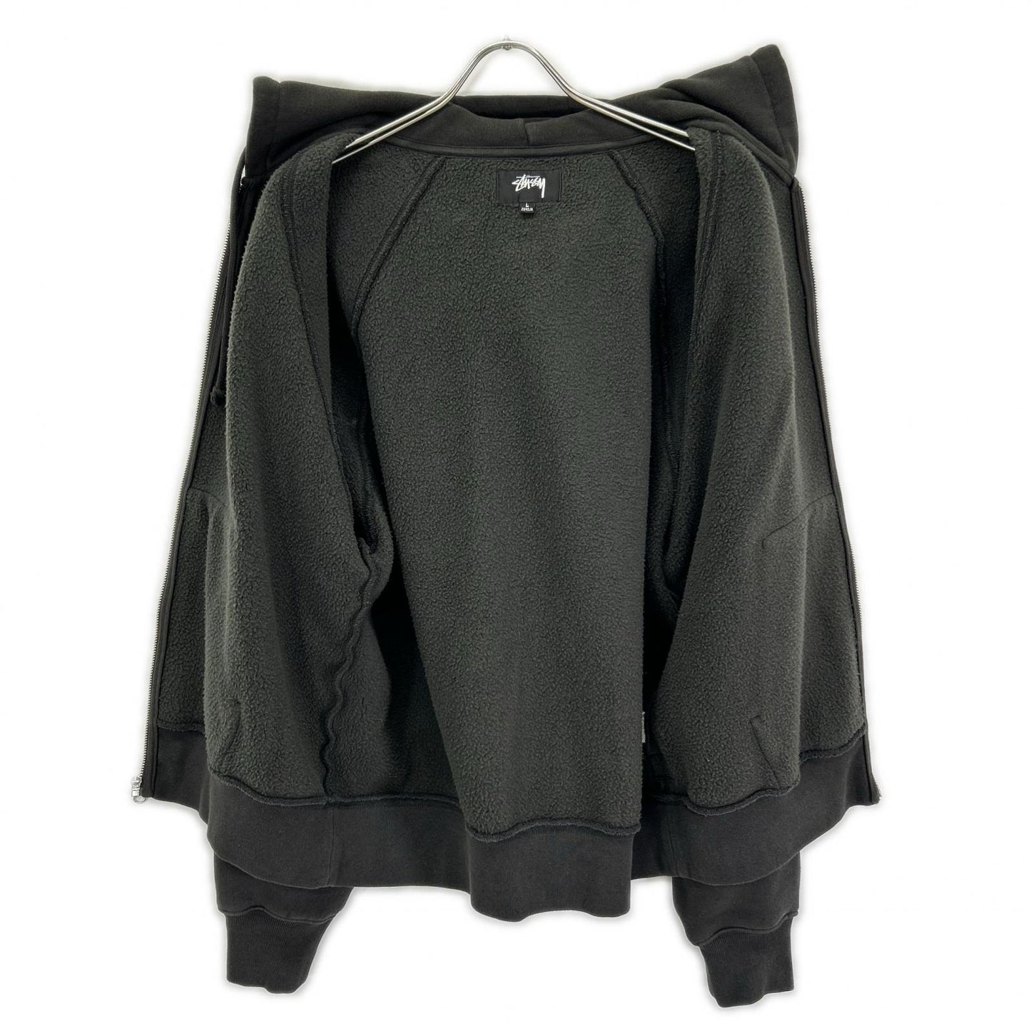 Stussy 25SS Raglan Relaxed Zip Hoodie Charcoal Cotton Jacket Size L
