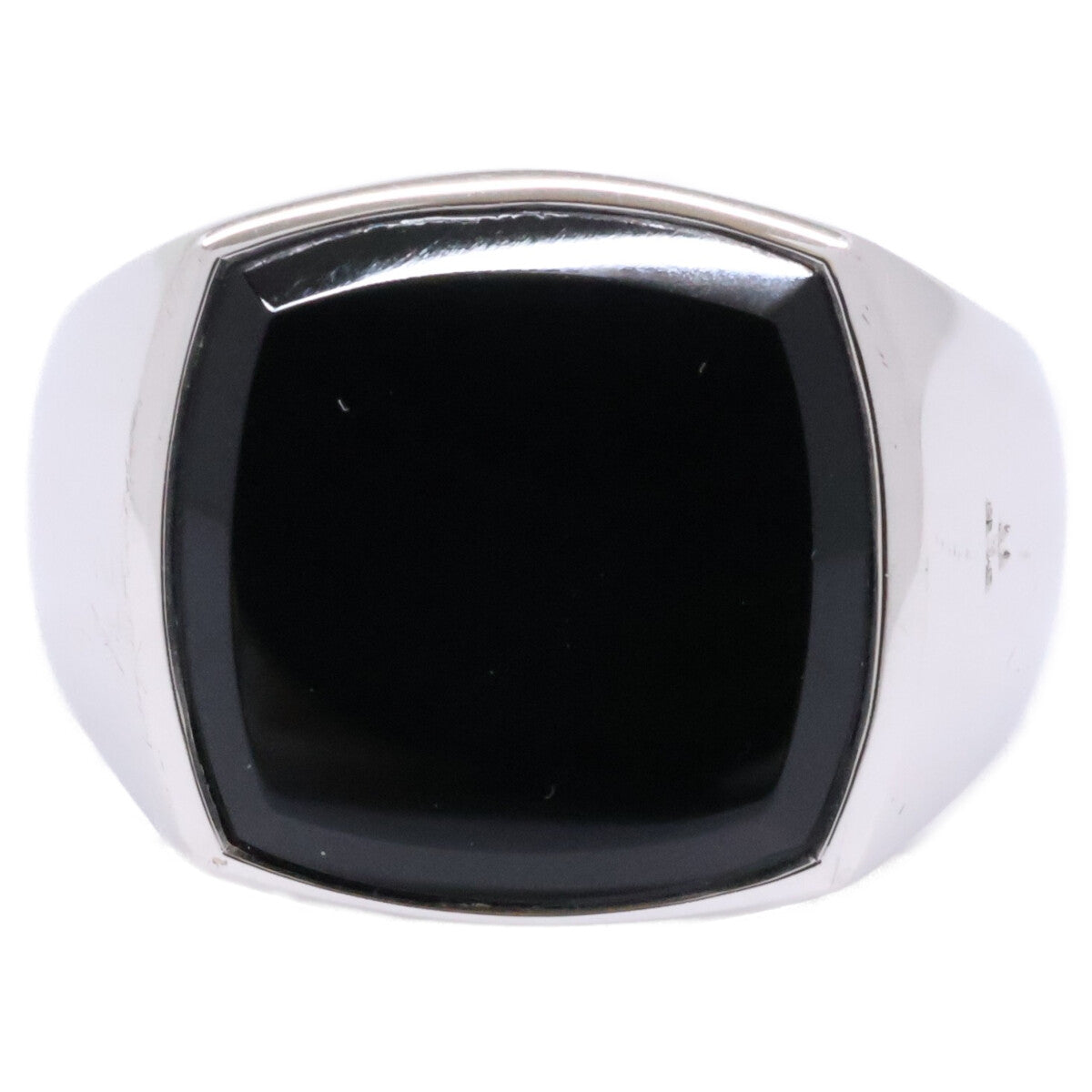 TOMWOOD 925 Sterling Silver Onyx Cushion Ring Size 54