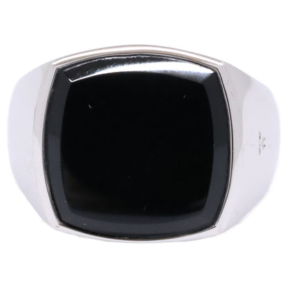 TOMWOOD 925 Sterling Silver Onyx Cushion Ring Size 54