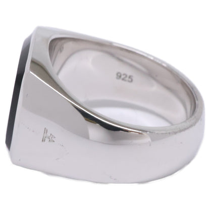 TOMWOOD 925 Sterling Silver Onyx Cushion Ring Size 54