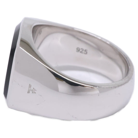 TOMWOOD 925 Sterling Silver Onyx Cushion Ring Size 54