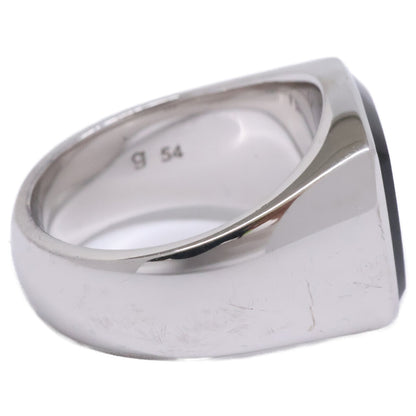 TOMWOOD 925 Sterling Silver Onyx Cushion Ring Size 54
