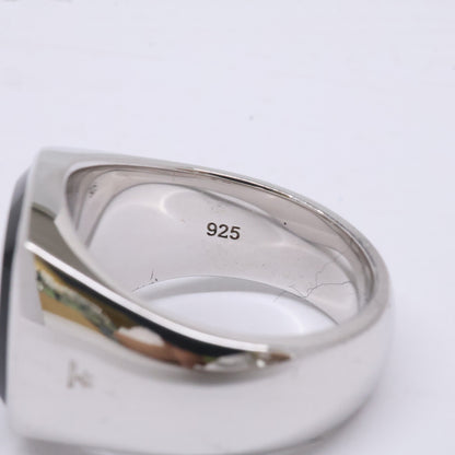 TOMWOOD 925 Sterling Silver Onyx Cushion Ring Size 54
