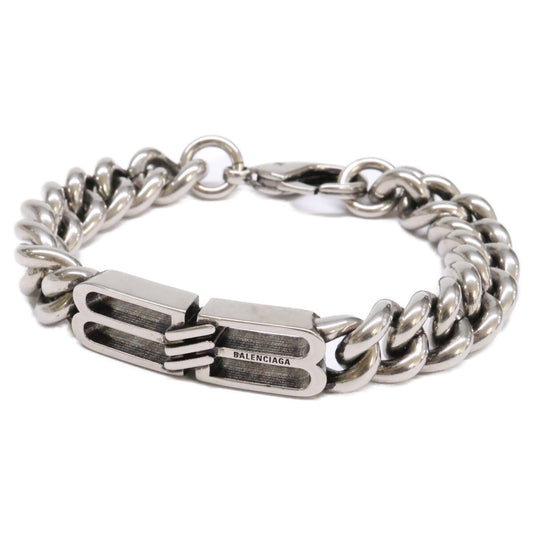 BALENCIAGA BB Icon Gourmette Link Bracelet Silver Size M