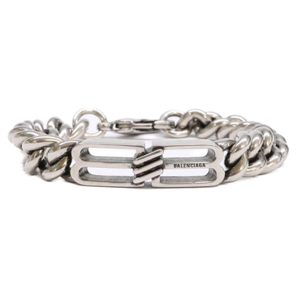 BALENCIAGA BB Icon Gourmette Link Bracelet Silver Size M