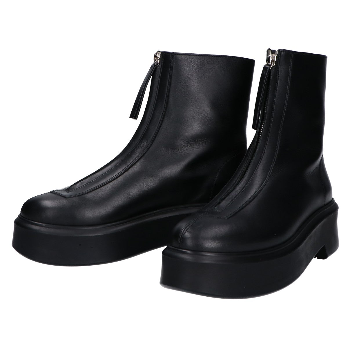 THE ROW Black Calfskin Zipped Boots Crepe Sole Size EU 40