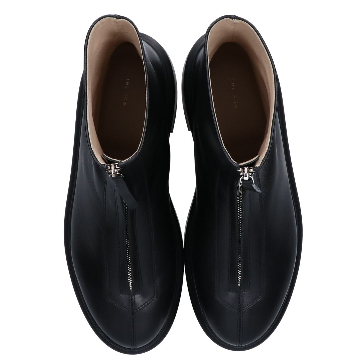 THE ROW Black Calfskin Zipped Boots Crepe Sole Size EU 40