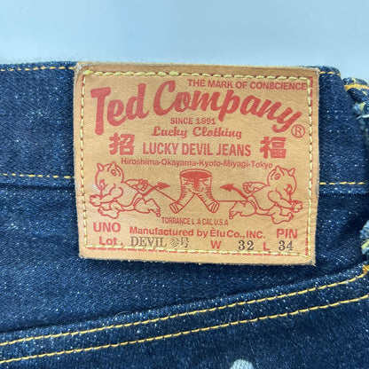 TEDMAN Indigo Cotton Back Print DEVIL Selvedge Jeans Size 32