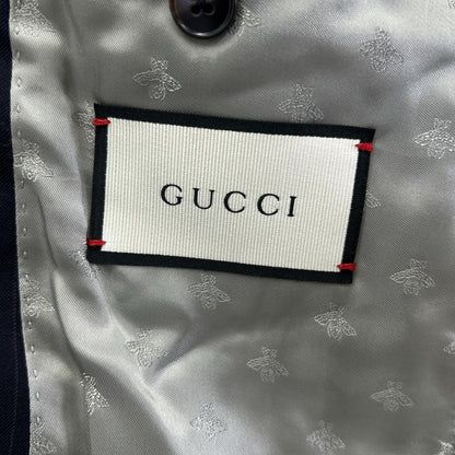 GUCCI Black Pinstripe Bee Inner Double Pocket Suit Size 44R