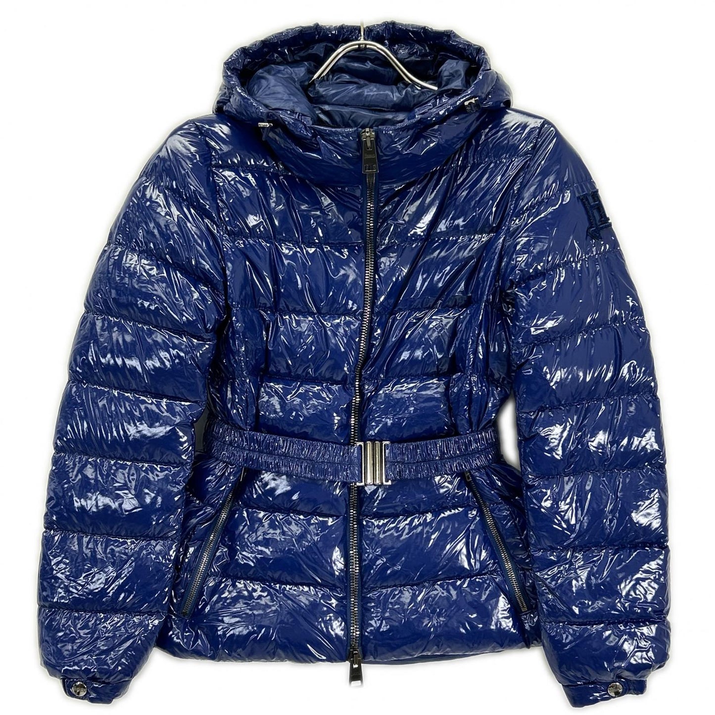 HERNO PI1350D Gloss Belted Padded Down Jacket Blue Size 40