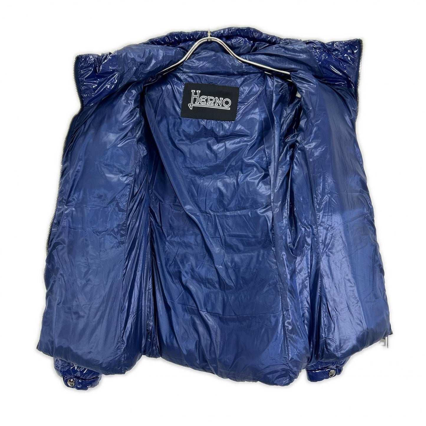 HERNO PI1350D Gloss Belted Padded Down Jacket Blue Size 40