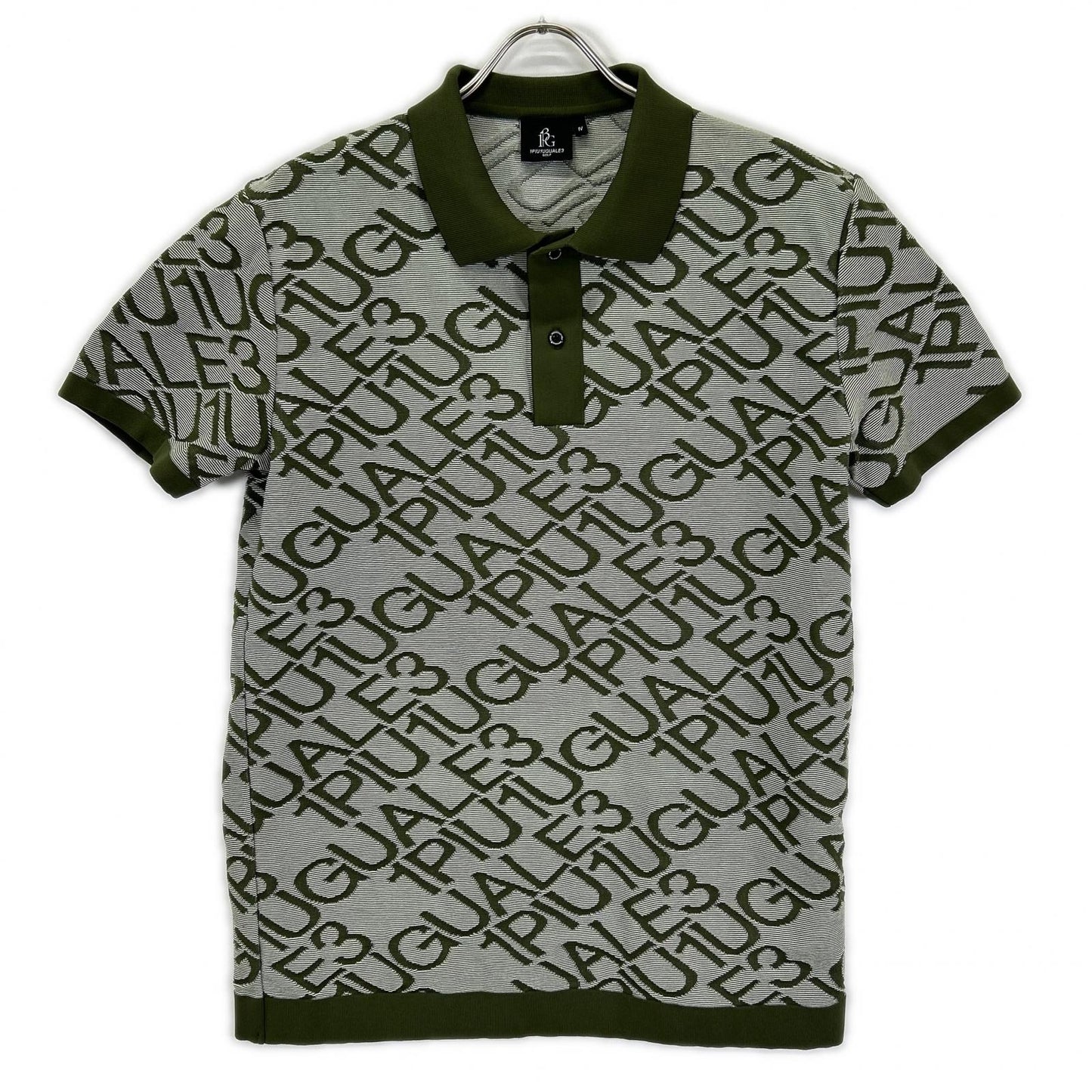 1piu1uguale3 Green All-Over Logo Knit Polo Size IV