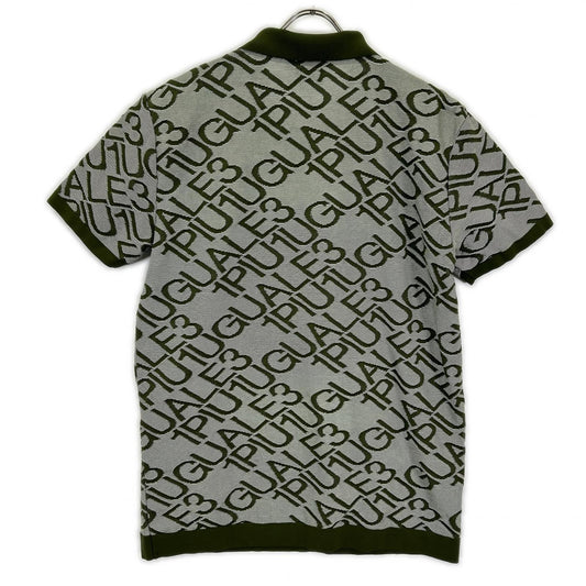1piu1uguale3 Green All-Over Logo Knit Polo Size IV