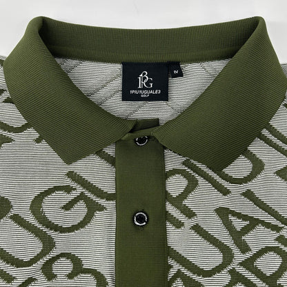 1piu1uguale3 Green All-Over Logo Knit Polo Size IV