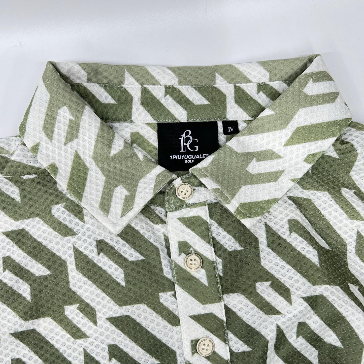 1piu1uguale3 Green x White Houndstooth Mesh Polo Size IV