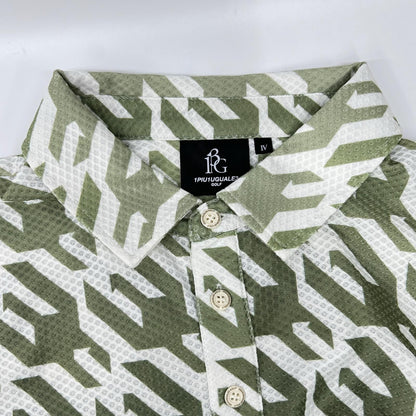 1piu1uguale3 Green x White Houndstooth Mesh Polo Size IV