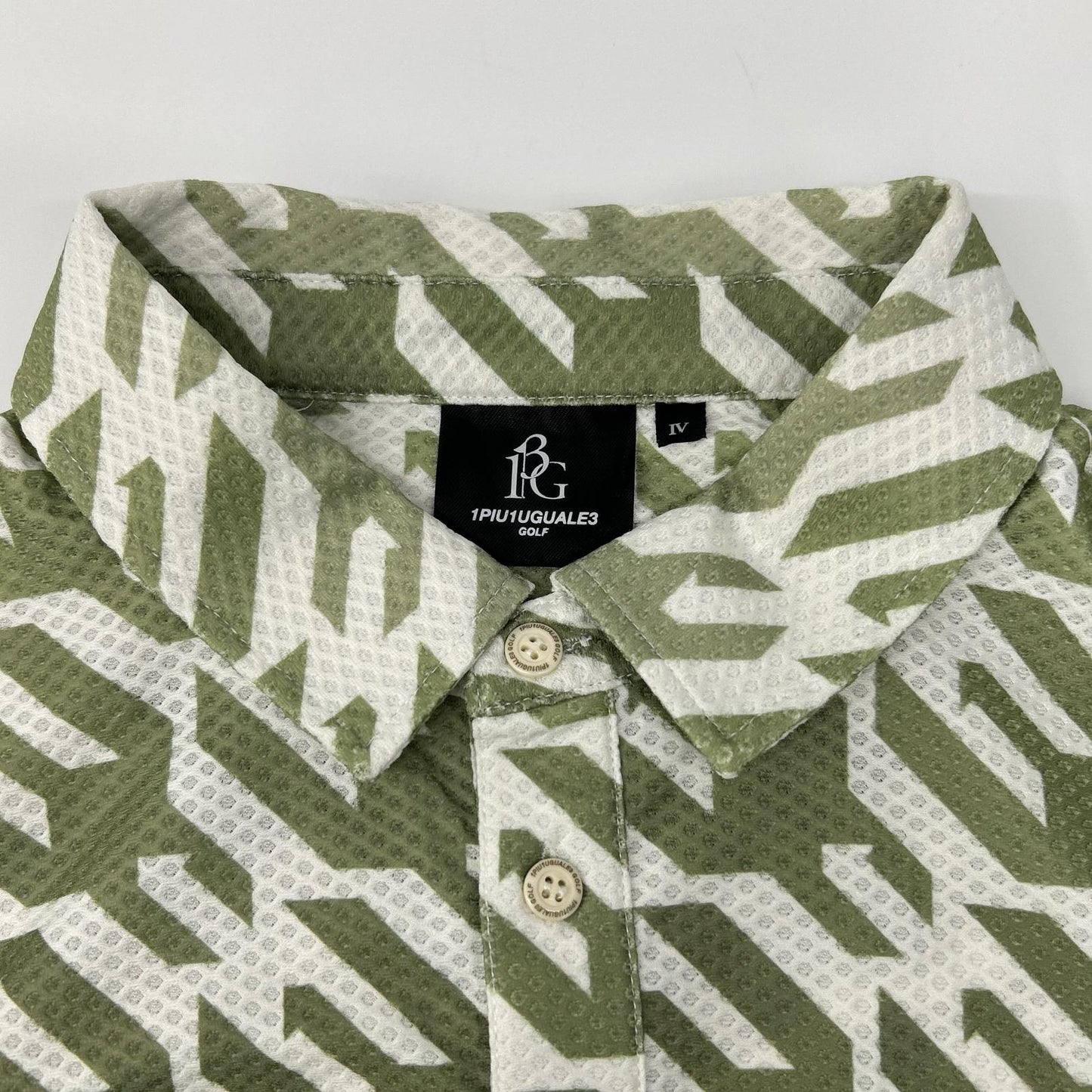 1piu1uguale3 Khaki x White Houndstooth Mesh Polo Size IV