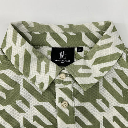 1piu1uguale3 Khaki x White Houndstooth Mesh Polo Size IV